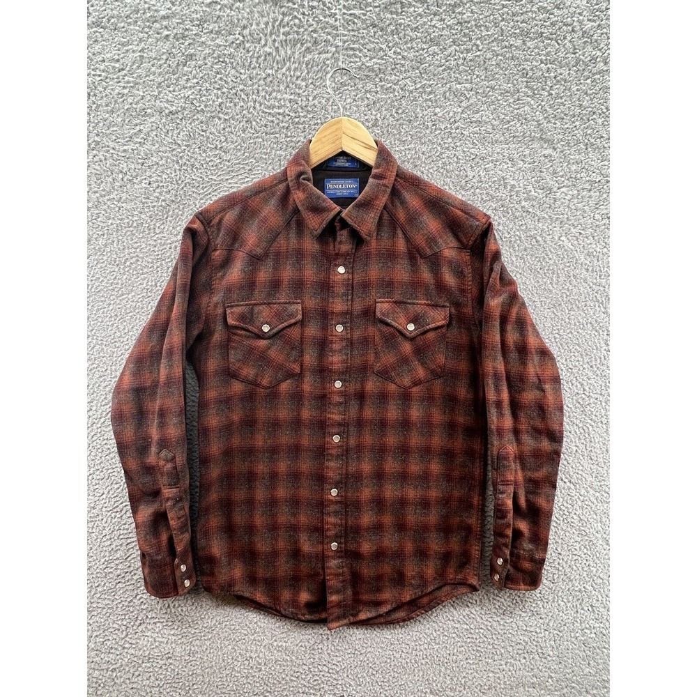 Pendleton Canyon Pearl Snap Long Sleeve Button Plaid Red Shirt Size Small